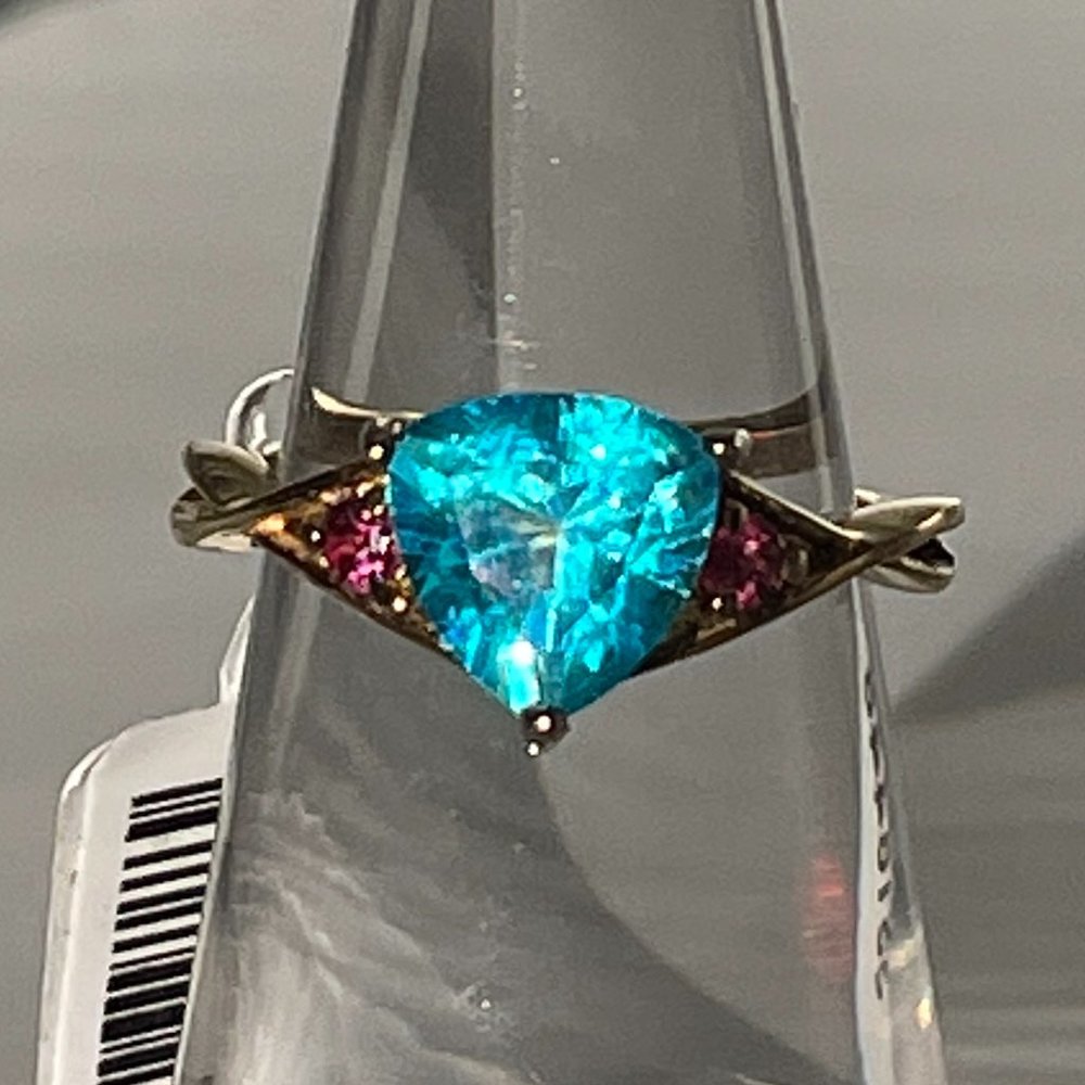 Paraiba Topaz and Orissa Rhodolite Garnet Ring -- Size 6
